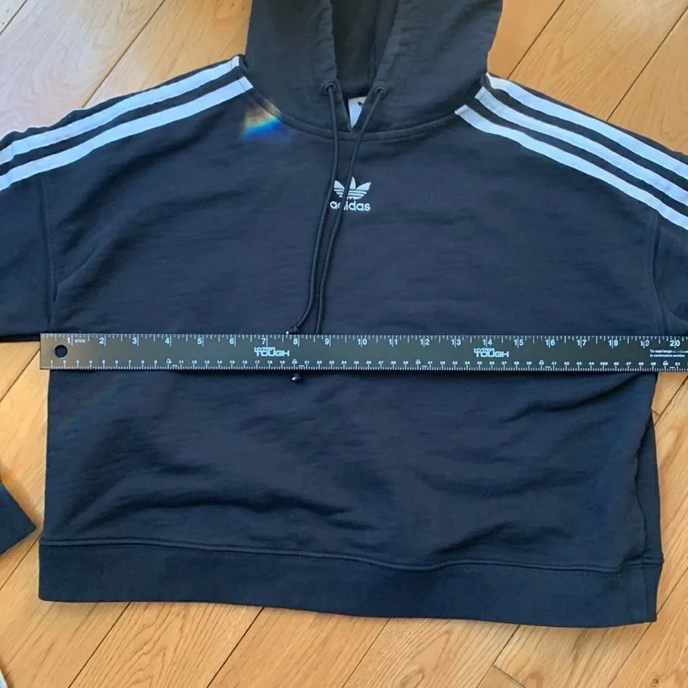 Adidas Crop Hooded Sweatshirt black with 3 stripes size small